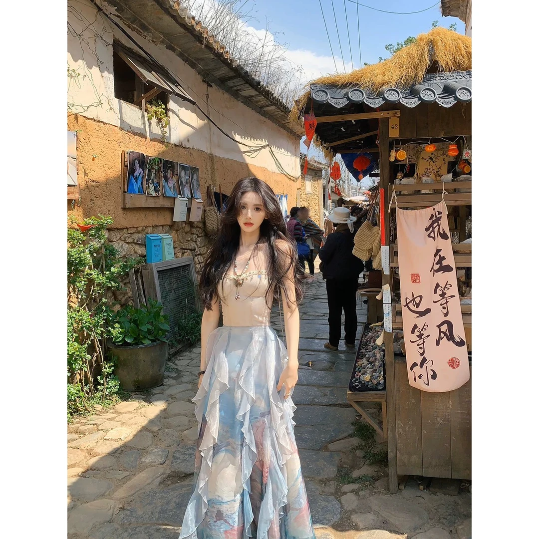 3/25 PM20 新品95折yikett仲夏西西里渐变吊带裙