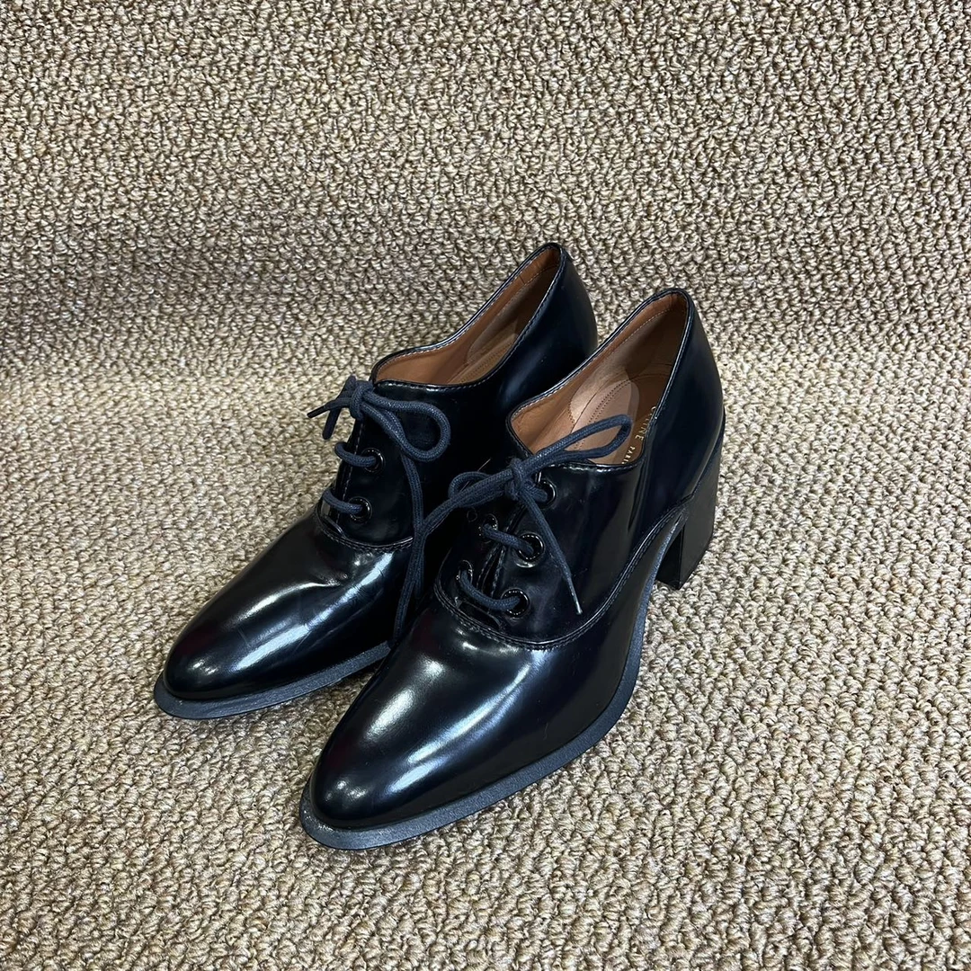 99新 Celine/思琳 蔚蓝/粗跟黑色皮鞋/38码/LZ1226S991