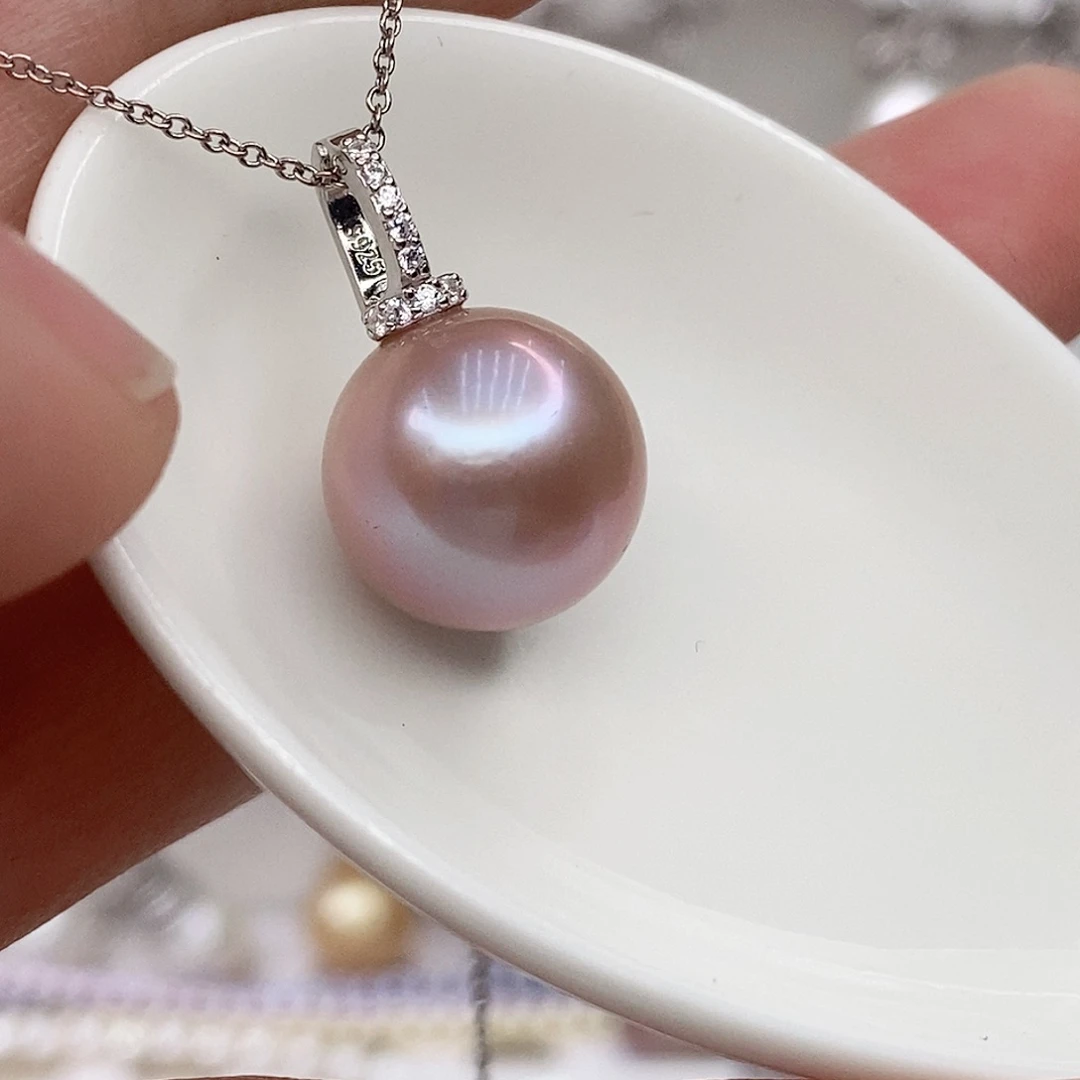 淡水珍珠银S925镶嵌吊坠(赠链)12/13mm