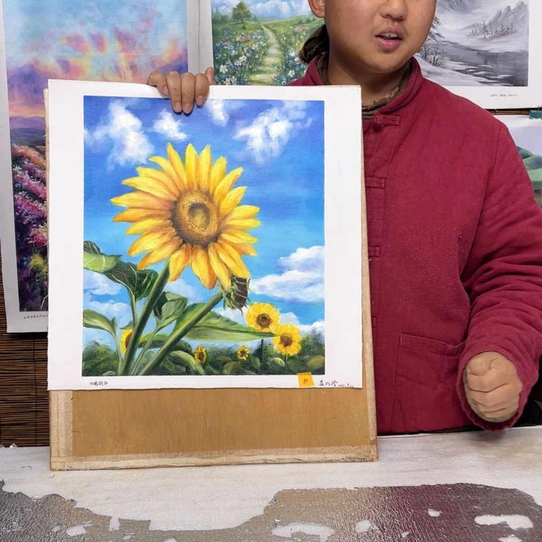 油画行路人小院绘画作品竞拍