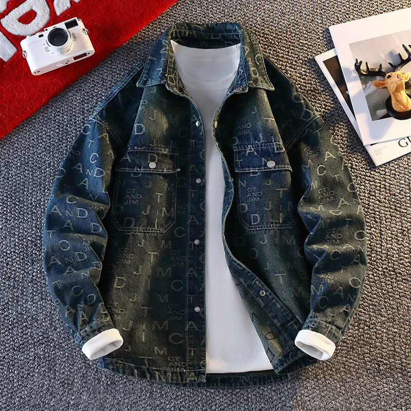 2025春季美式复古怀旧水洗牛仔外套男士宽松潮牌百搭休闲夹克8831