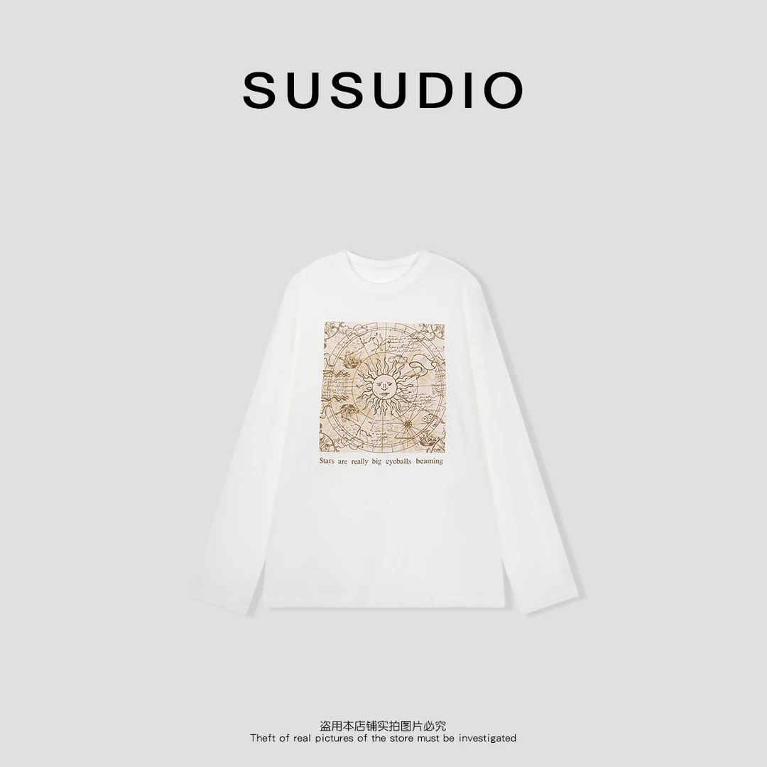 SUSUDIO②  莱赛尔 慵懒休闲小太阳字母雪花颗粒感柔软T恤10435