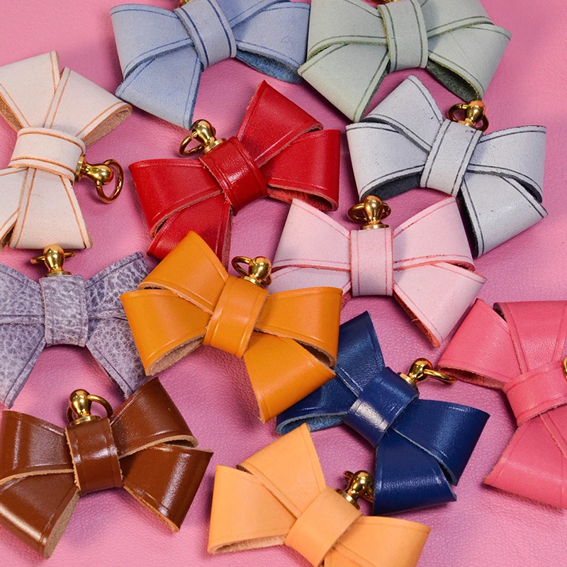 手工diy皮具头层牛皮创意蝴蝶结挂件女生高档ins网红可爱包包挂饰