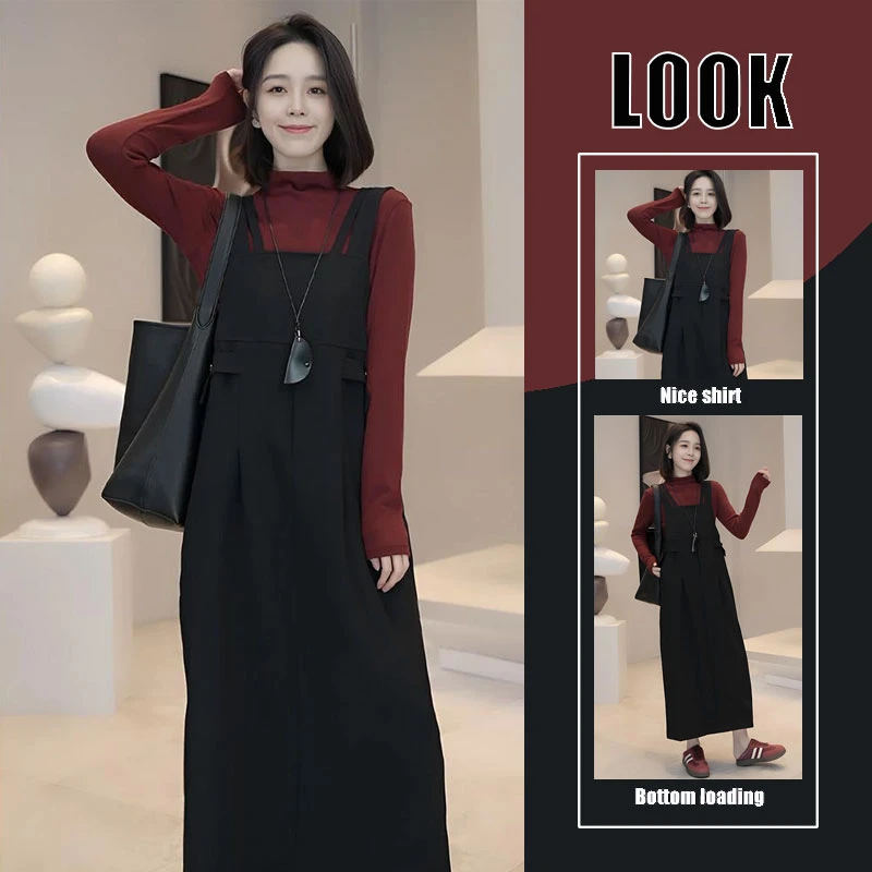 早春穿搭吊带连衣裙女装冬季2025新款法式气质宽松a字套装长裙子