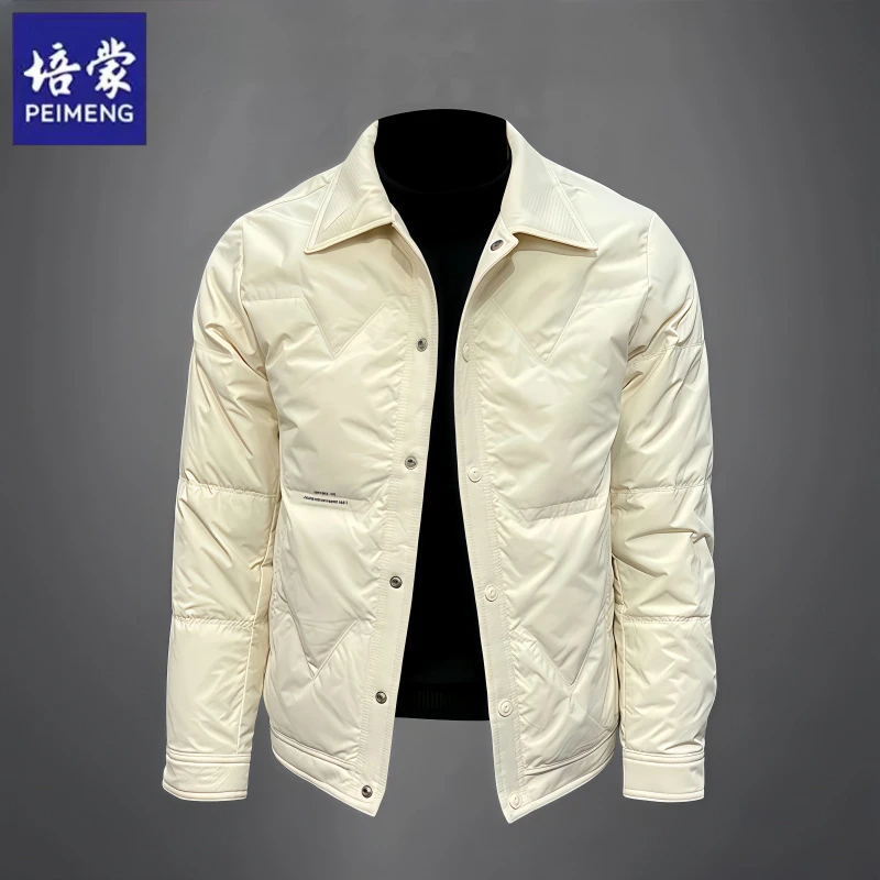 培蒙翻领羽绒服男短款青年新款冬季潮牌潮流休闲夹克轻薄外套男士