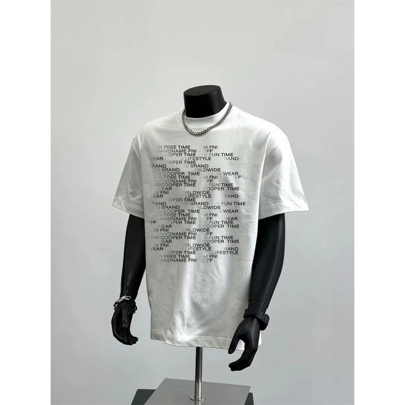 260g重磅纯棉轻奢潮流印花圆领短袖情侣装白T恤oversize