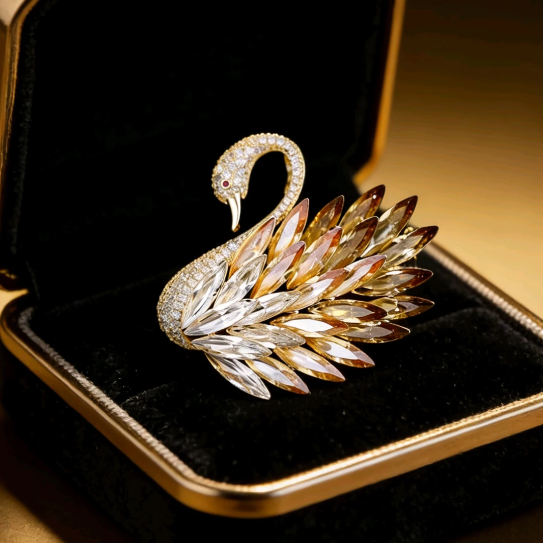 kasiya/卡思雅 铜合金胸针 施家金色水晶天鹅胸针百搭气质女士