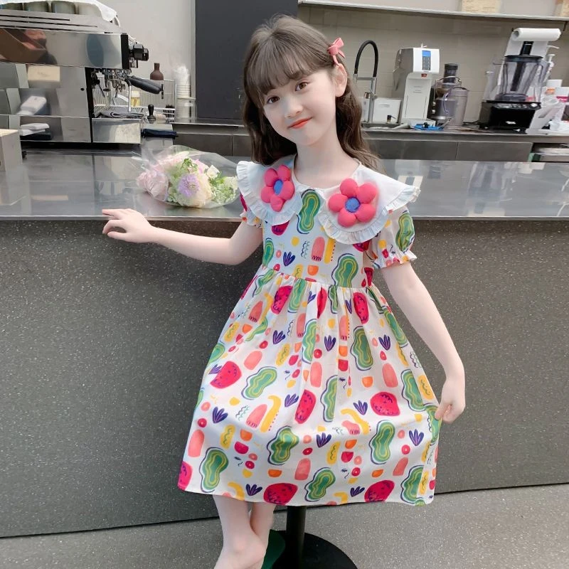 女童纯棉连衣裙夏装2025新款木耳边法式甜美裙子小女孩夏天公主裙