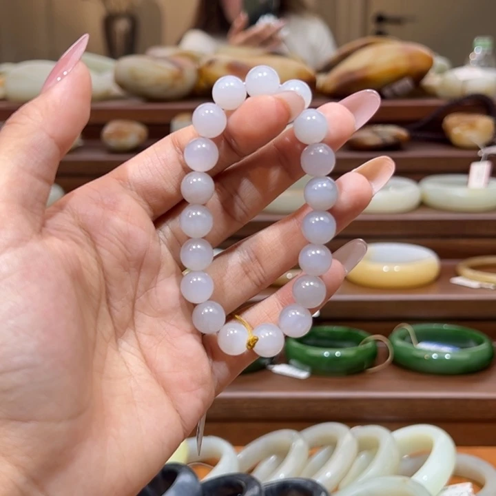 和田玉未镶嵌手链青海料烟紫手串