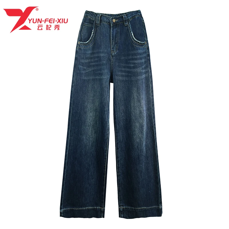 云妃秀【QP】大码女装裤子休闲百搭显瘦遮肉牛仔裤日常通勤韩版168