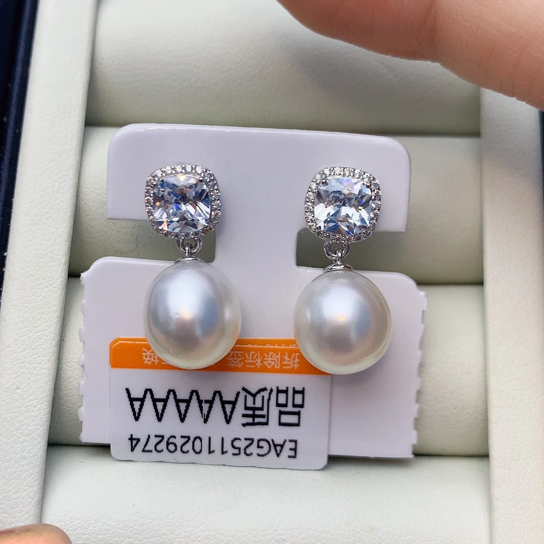 海水珍珠耳饰银S925镶嵌W34