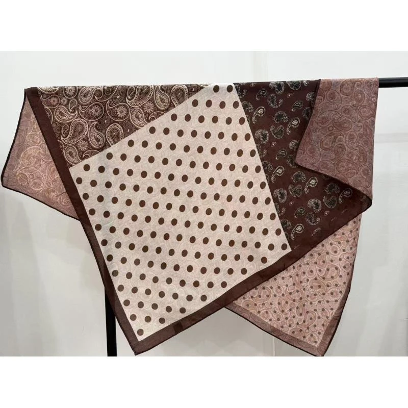 P12【咖调波点腰果】新款棉质双面85*85围巾方巾