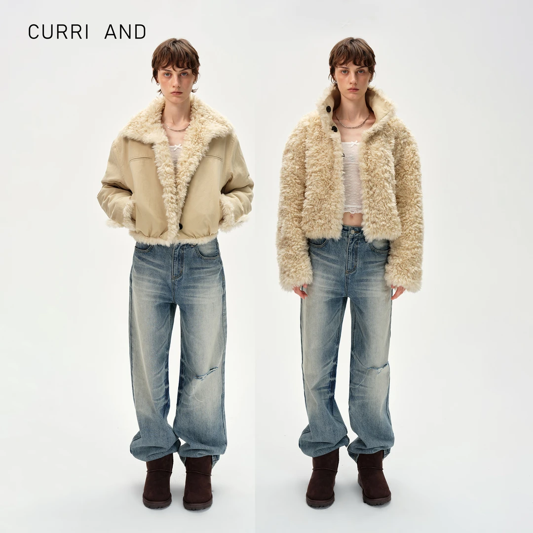 CURRI AND【9.22上新】复古立领设计防风保暖正反两穿毛呢外套女