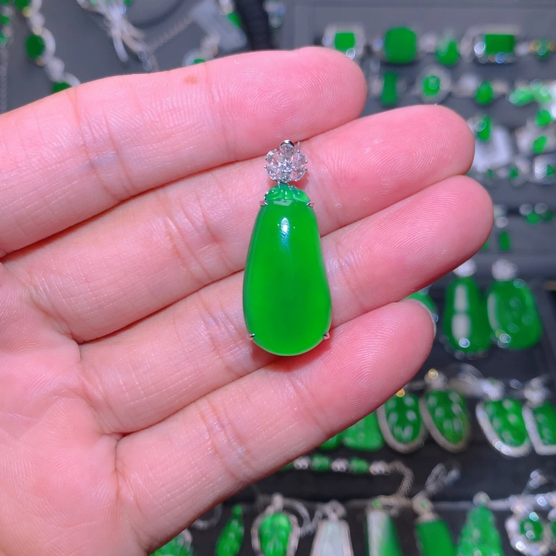 吊坠(不含链)18K金镶嵌翡翠天然翡翠