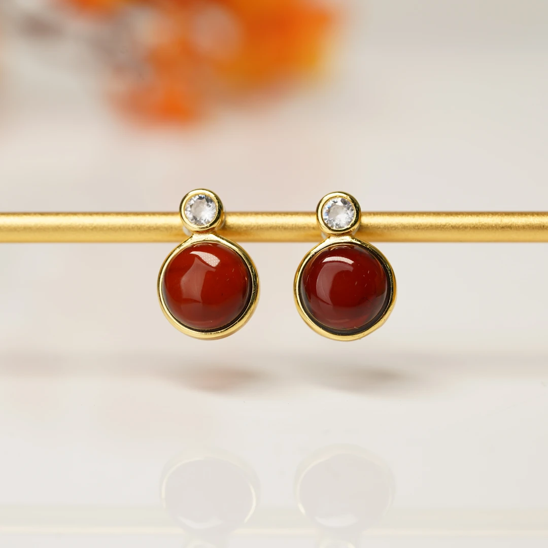 【小北好物】S925银镶嵌琥珀耳钉QH03X959【多样性发一件】约8mm