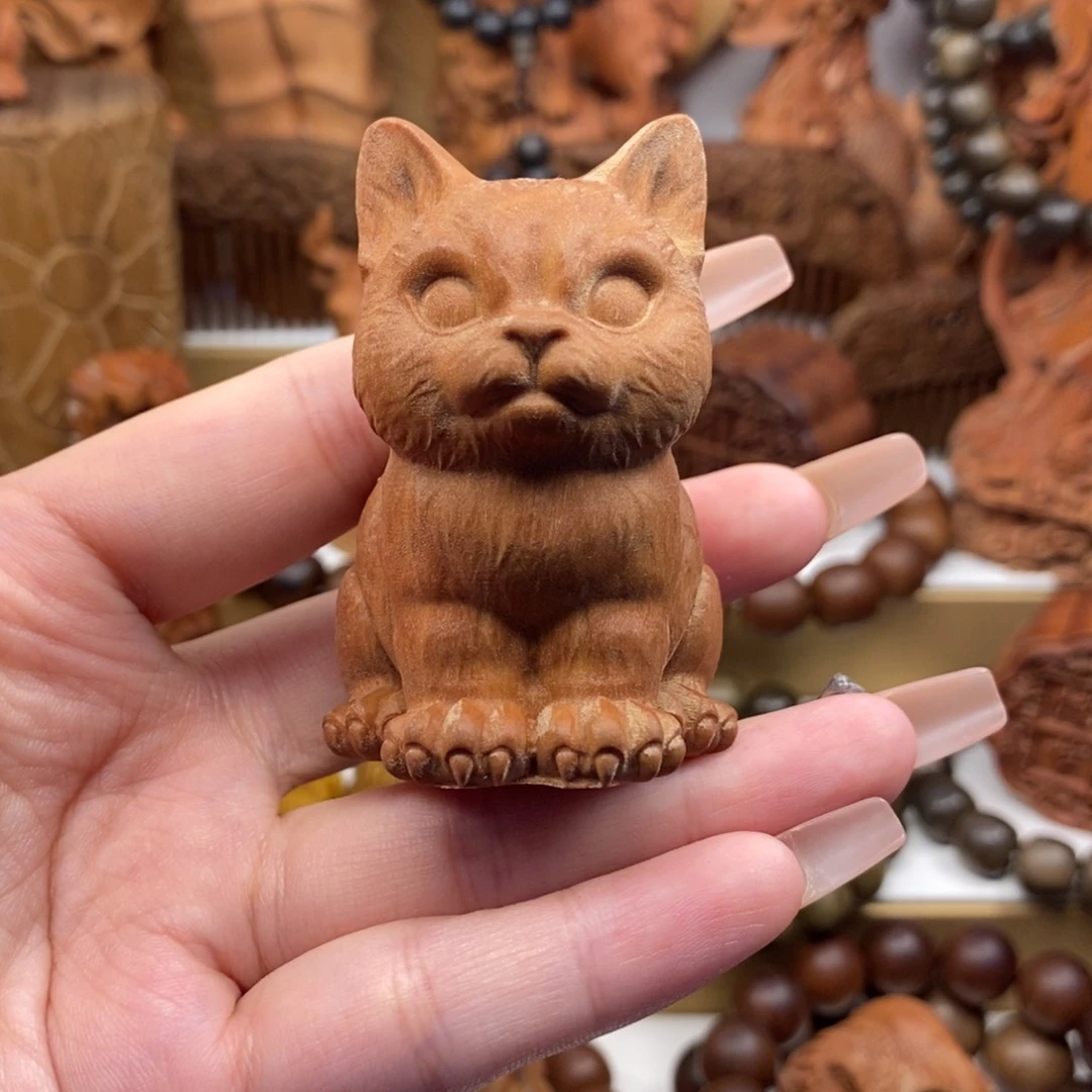 檀香木手串/手链老山檀红小猫咪摆件奶香