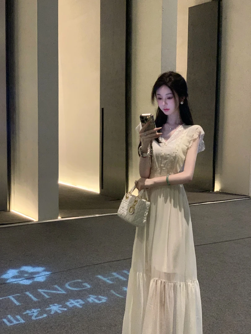 【雅乔定制】天鹅湖 蕾丝花边雪纺长短款连衣裙两件套DYCC-25068260