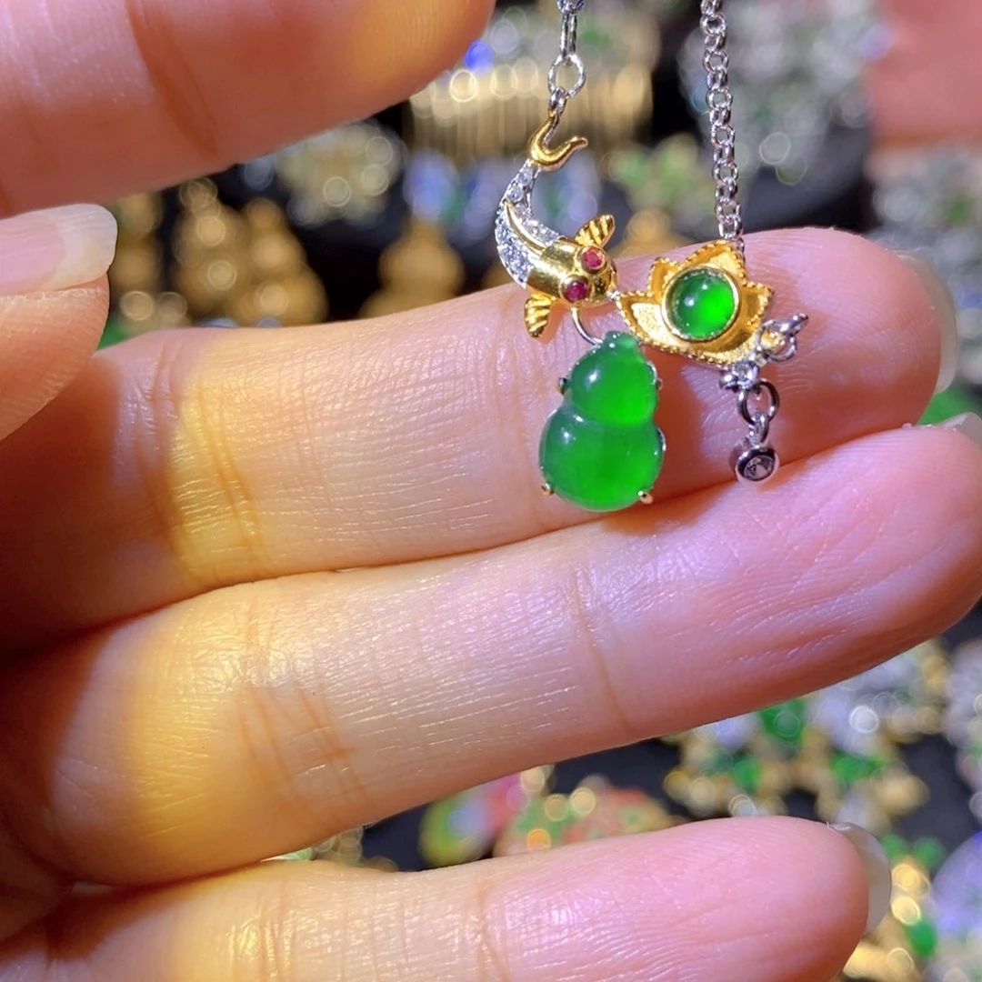 吊坠(不含链)银S925镶嵌翡翠