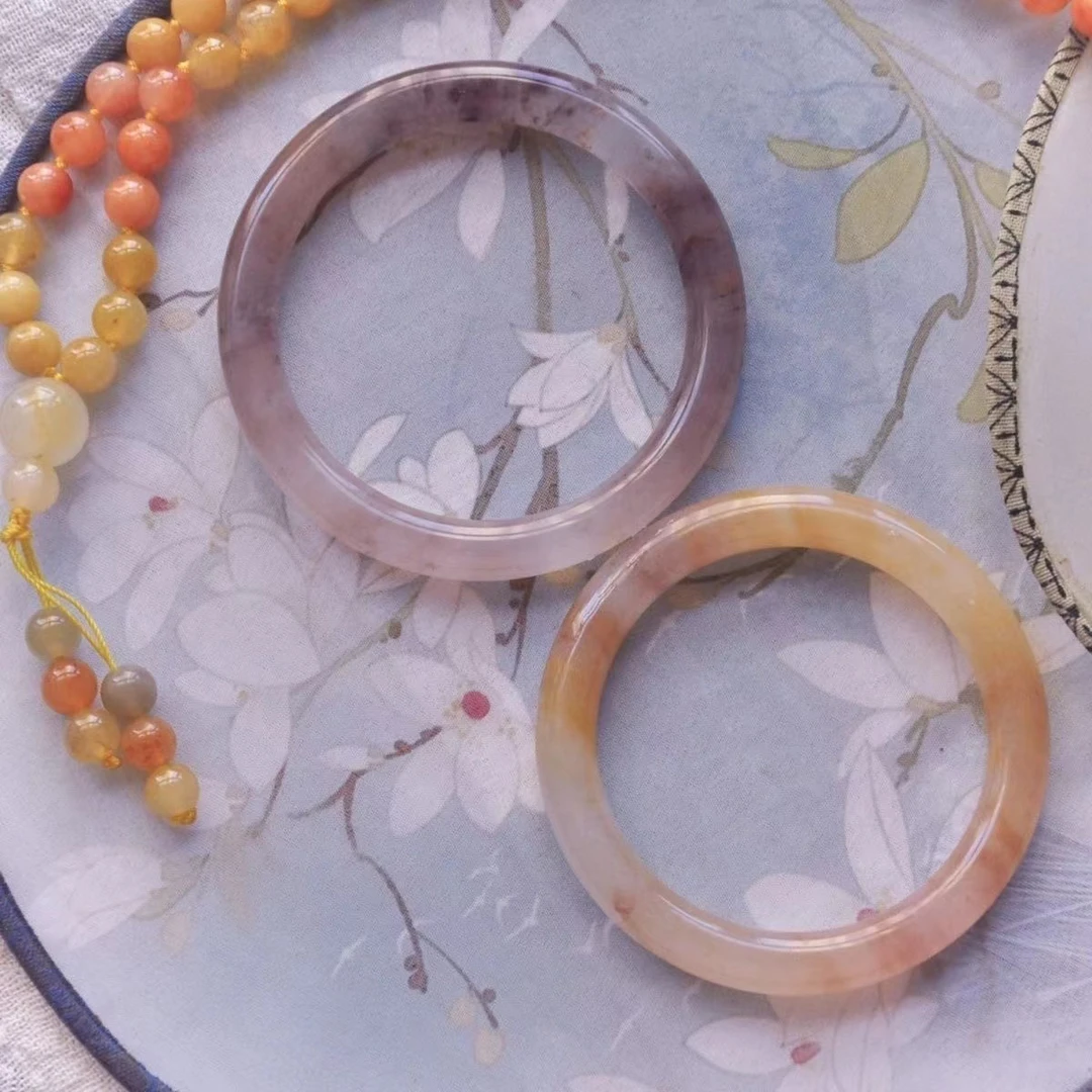 【编号6】新疆天然金丝玉桃花酿紫罗兰干枯玫瑰手镯