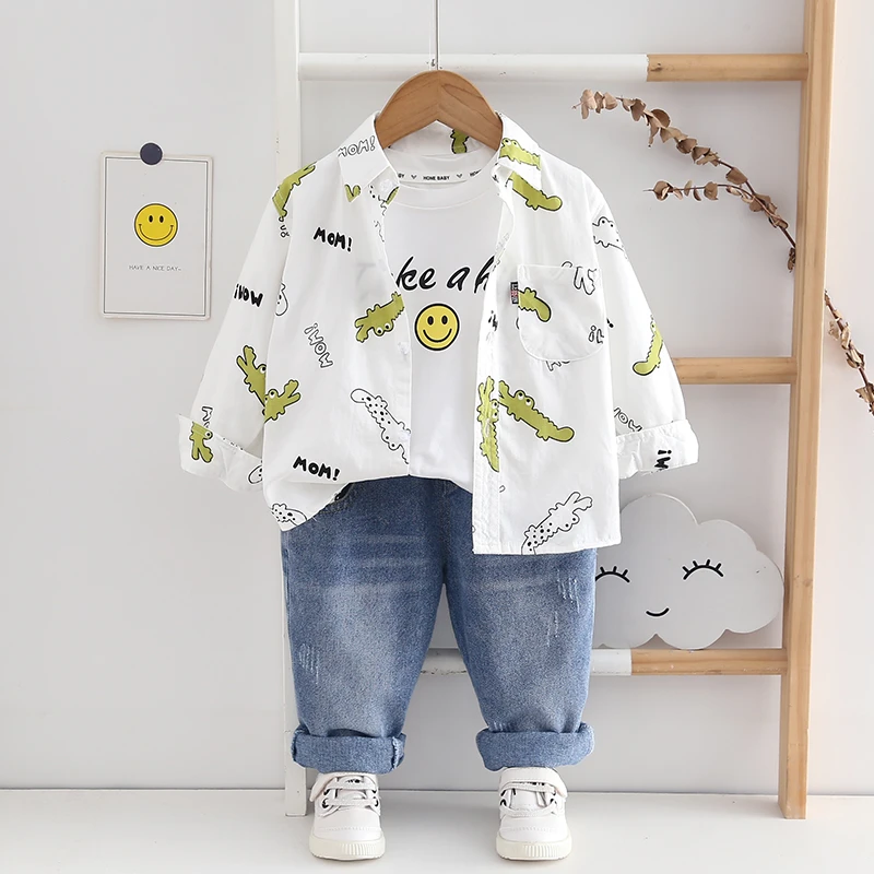 2025夏季薄款男童衬衫长袖纯棉儿童衬衣卡通中小童韩版宝宝外套潮