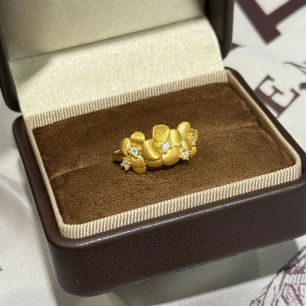 足金999樱花戒指送女生圣诞礼物