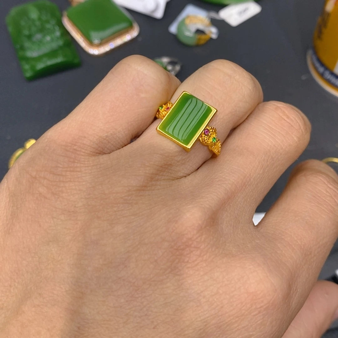 和田玉（碧玉）戒指银S925镶嵌