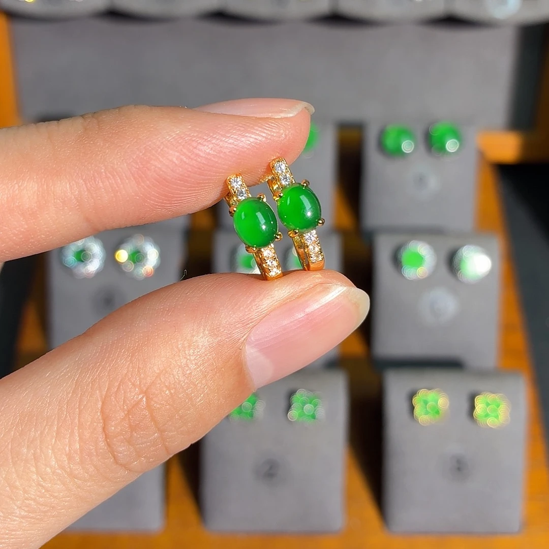 翡翠银S925镶嵌耳饰耳饰