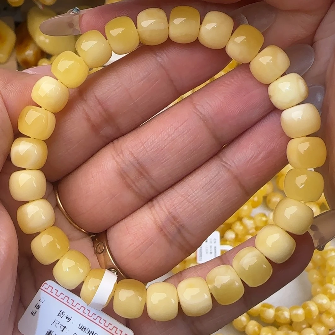 蜜蜡未镶嵌手链金白老型手串