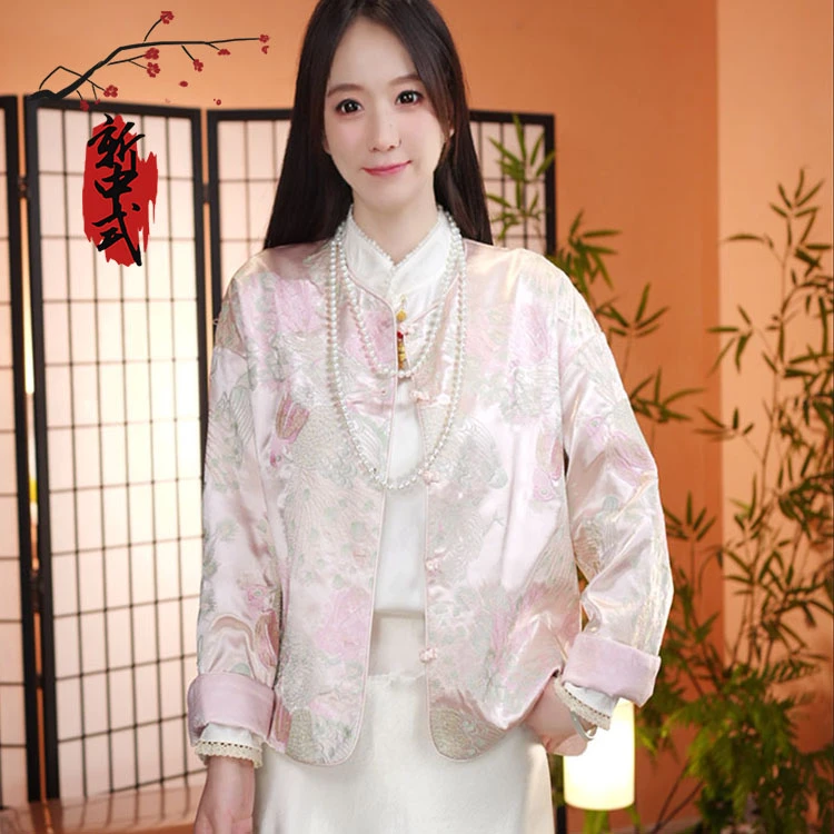 【忆江南】2025新款春季新中式上衣国风绣花圆领双面双穿春秋外套女