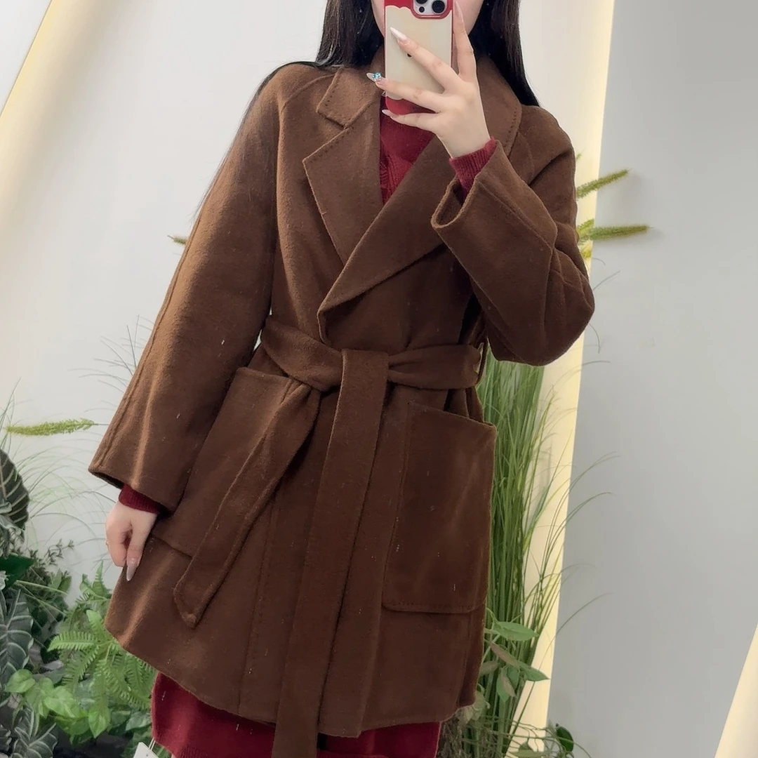 外套秋冬女免烫毛呢毛呢外套显瘦咖色西装领九分袖MCDD23YX66