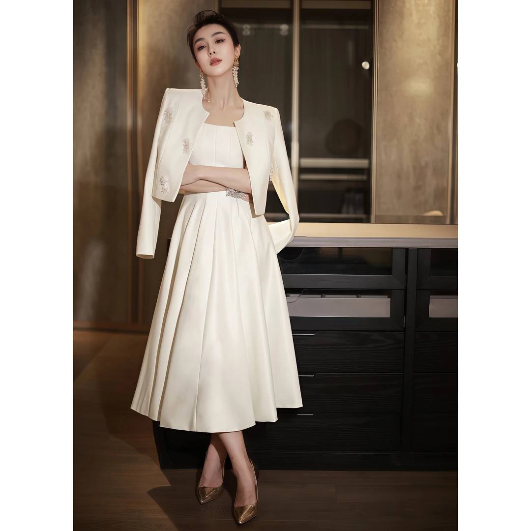 ZEROYK高级感女人味清雅贵气法式璀璨钉珠名媛小香外套吊带裙套装