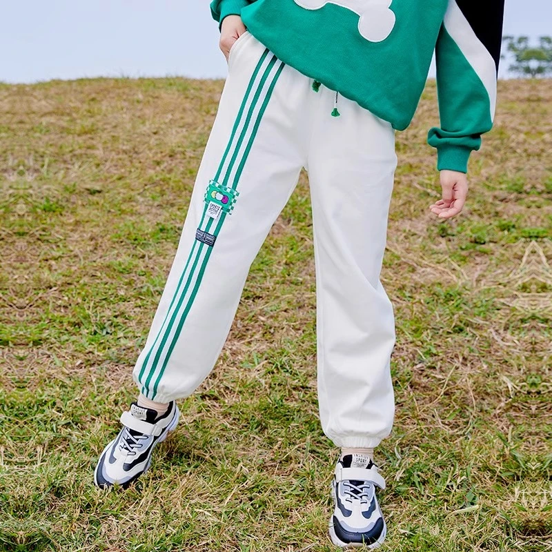 女童薄款裤子春秋运动裤女孩中大童白色休闲裤阔脚裤儿童韩版长裤