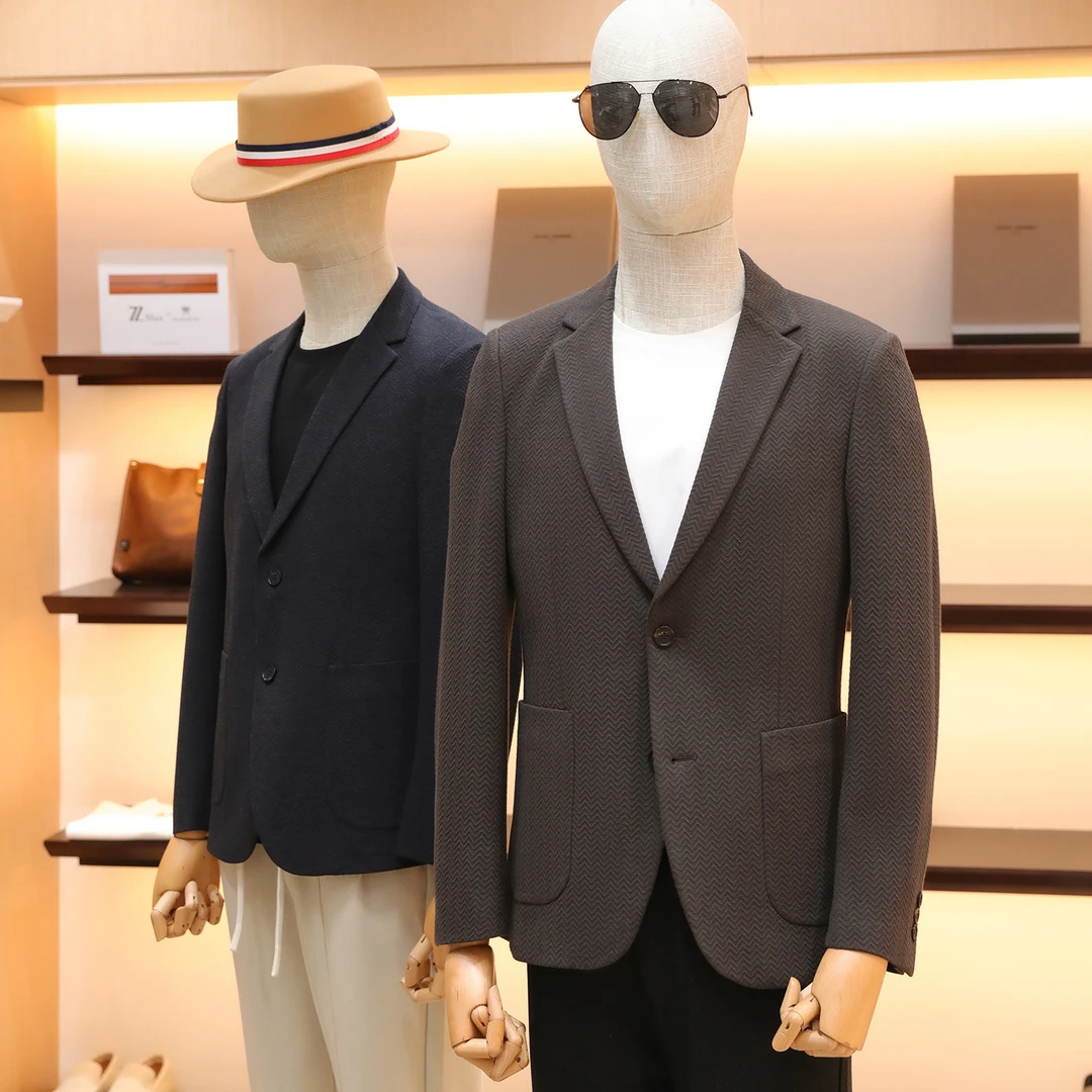 意式奢华2025秋季新款男士高端老钱风商务休闲人字纹西装外套1446