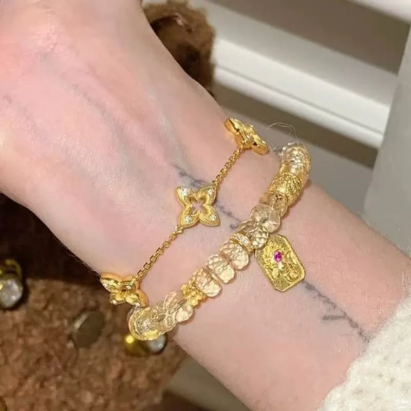 铜合金手链 镂空点钻四芒星手链女轻奢千金叠戴手饰气质时尚百搭