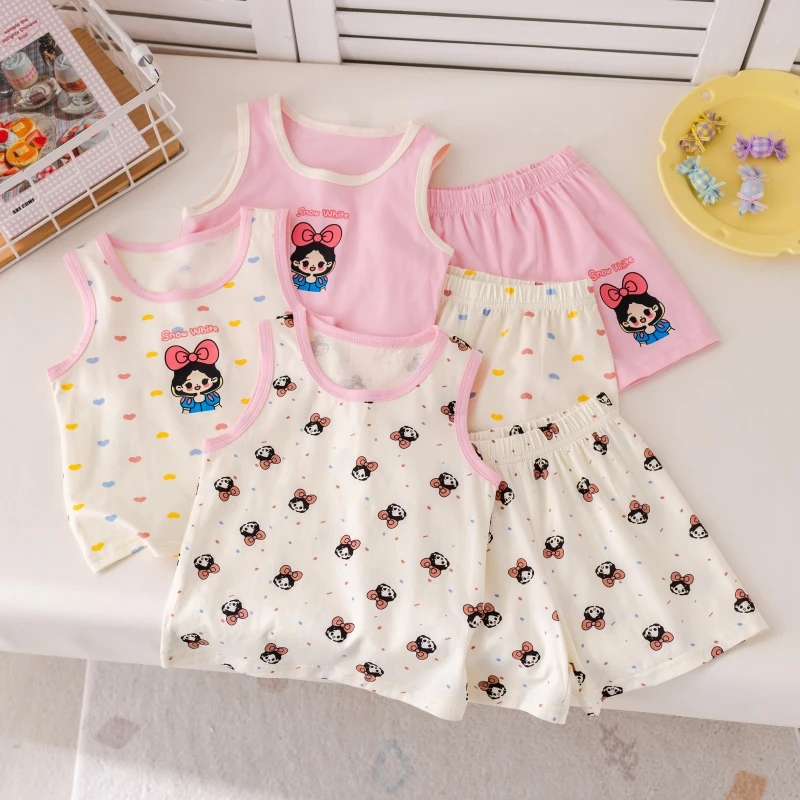 女童纯棉背心套装凉爽透气宝宝夏季圆领无袖两件套空调家居服夏装