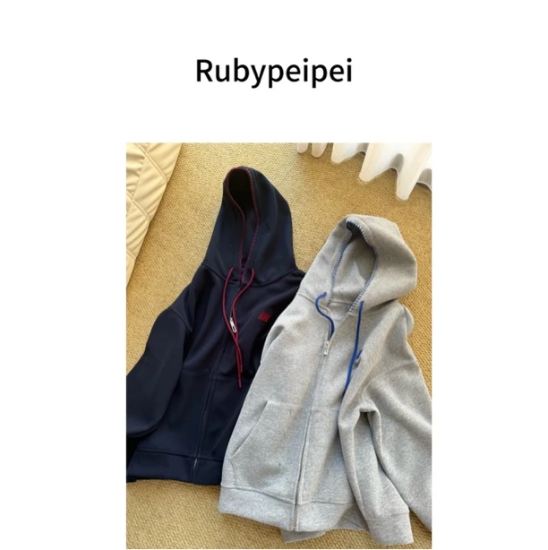 【Ruby佩】新品纯色常规款韩版刺绣拉链开衫卫衣