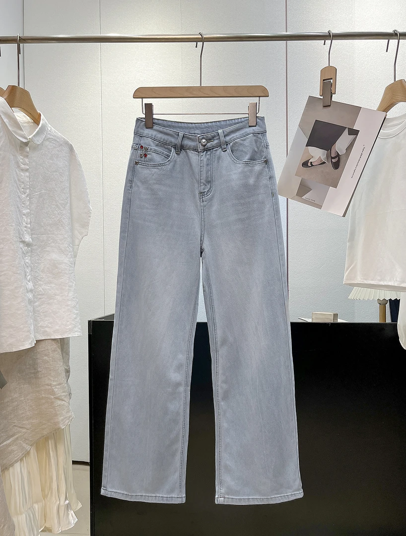 B天丝棉凉凉裤！夏季薄款高腰直筒闪钻阔腿牛仔裤 E304 女装 H6311