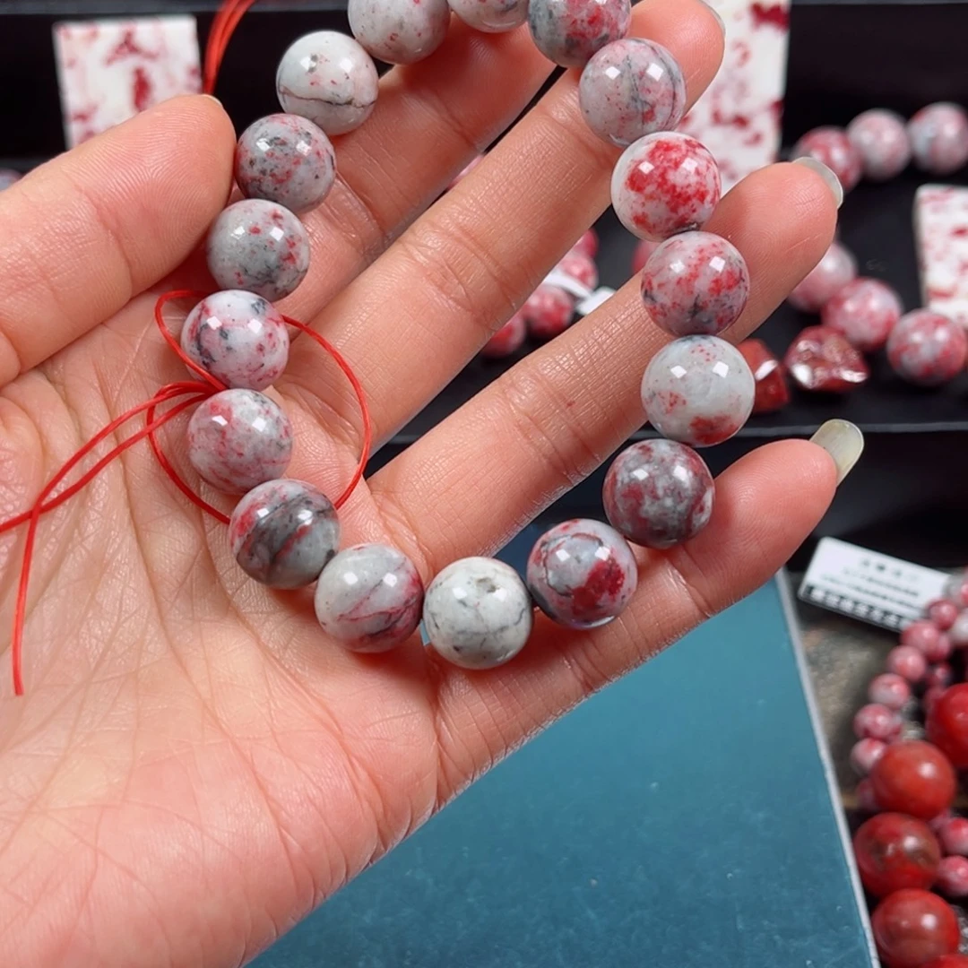 天然辰砂原石手串卡12+