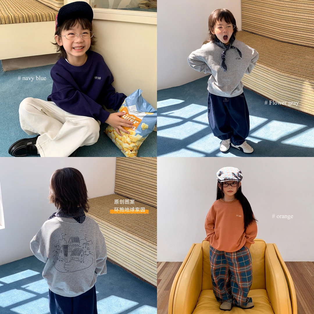 豆几妈 9/8儿童男秋款星星装饰印花圆领休闲卫衣女童春秋装上衣