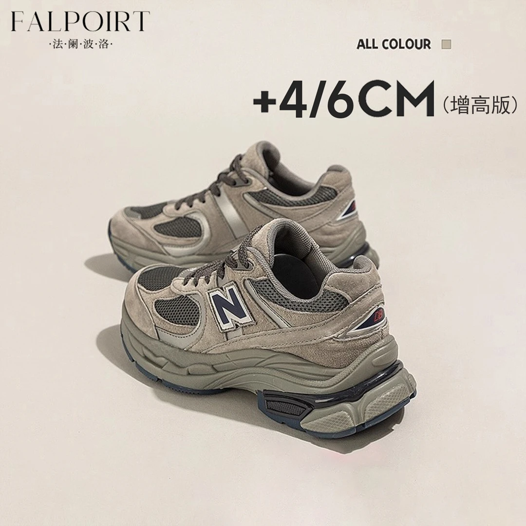 FALPOIRT厚底内增高老爹鞋女复古百搭灰色冬季新款加绒休闲运动鞋