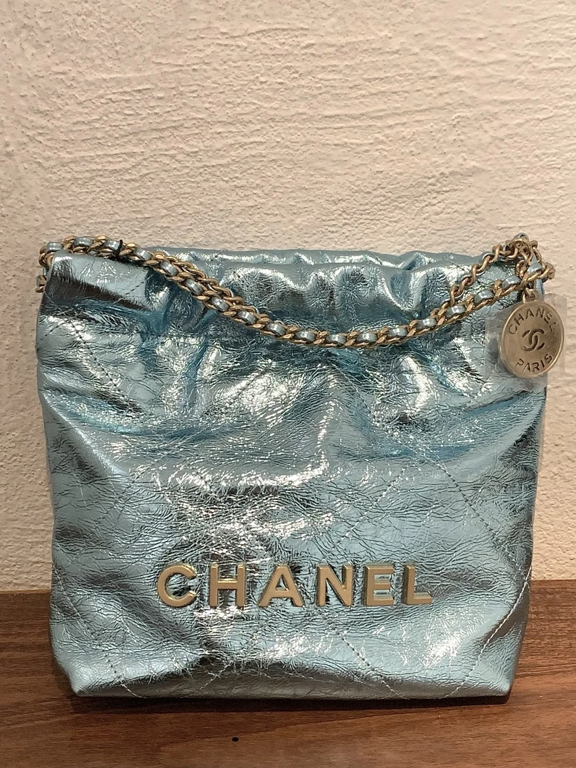 全新未使用 Chanel/香奈儿 25C 金属摩登浅蓝色22Bag mini 芯片款