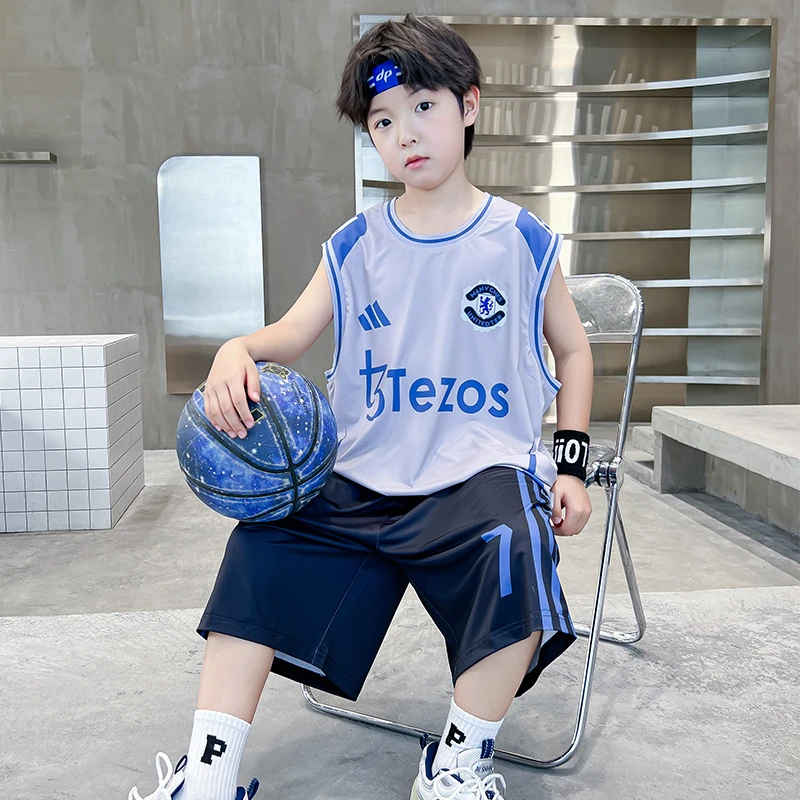男童篮球套装2025新款冰丝男孩夏季薄款宽松儿童无袖背心运动夏装