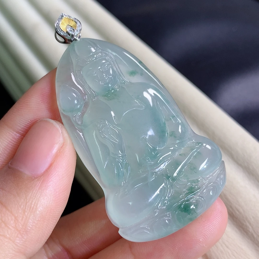 翡翠18K金镶嵌颈饰缅甸天然a货翡翠素衣