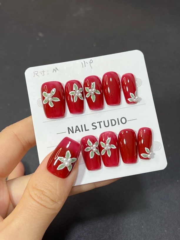 新年美甲纯手工穿戴甲短甲1523