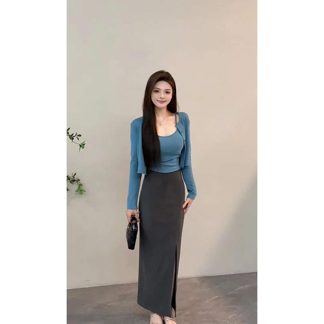 【苏苏】2025新款气质时尚百搭显瘦简约高腰半身长裙一步裙DT1126