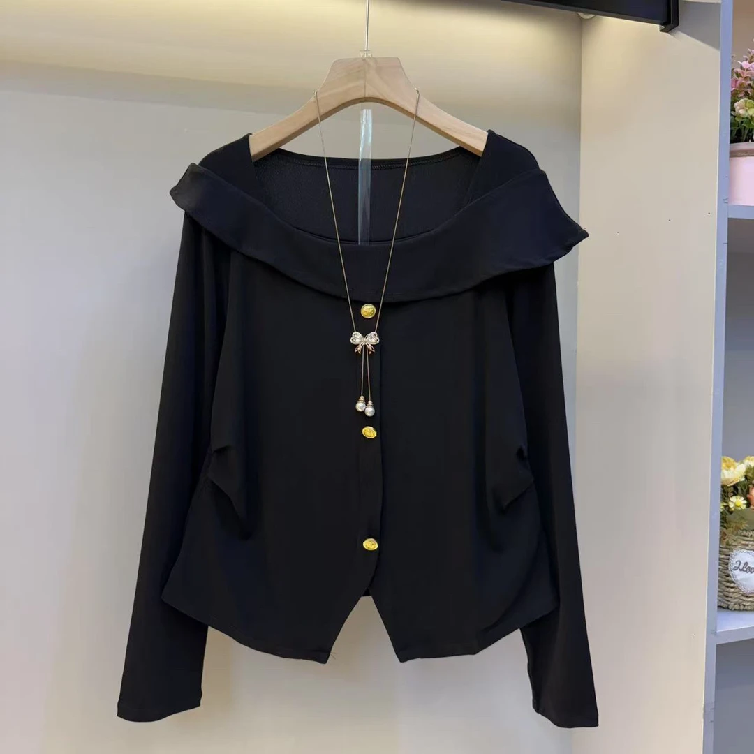 2025大码女装早秋新款设计感荷叶边收腰显瘦女人衫