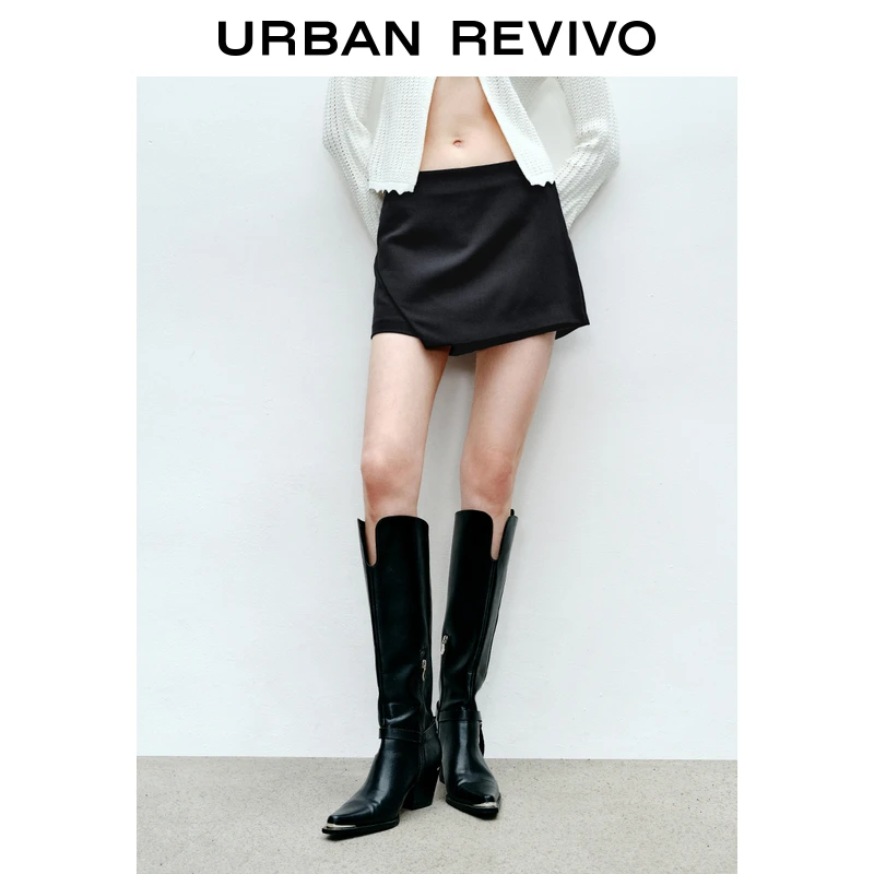 UR2025春季新款女装格雷系通勤气质假两件高腰短裤UWM650020