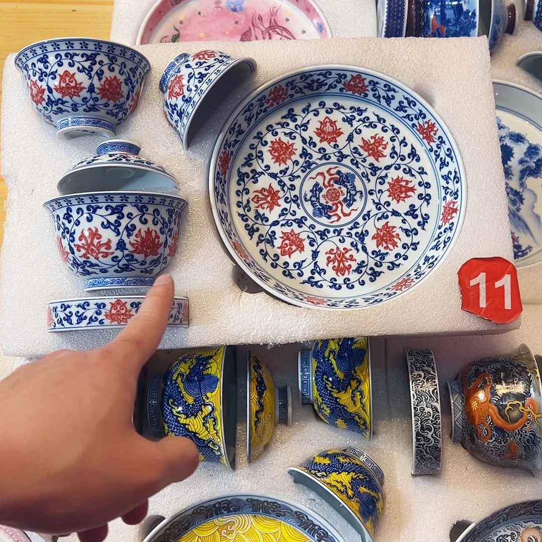 $***$釉里红缠枝莲五件套