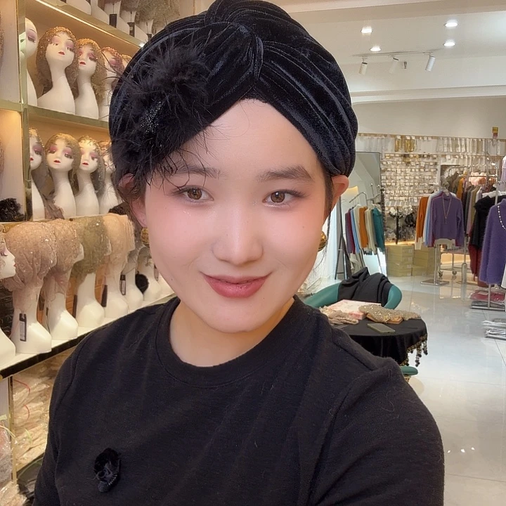 纯棉黑色羽毛款发带帽
