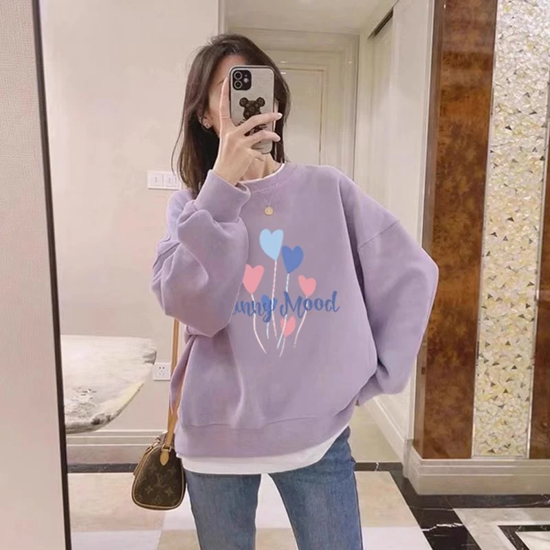 2025新款春秋季薄款圆领卫衣女韩版宽松休闲纯棉上衣减龄显瘦秋冬